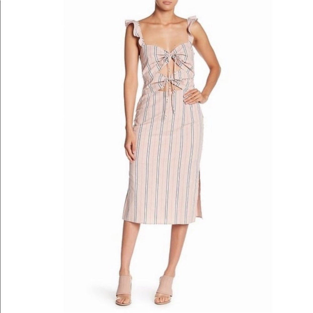 Wayf pink striped cut out mid length dress